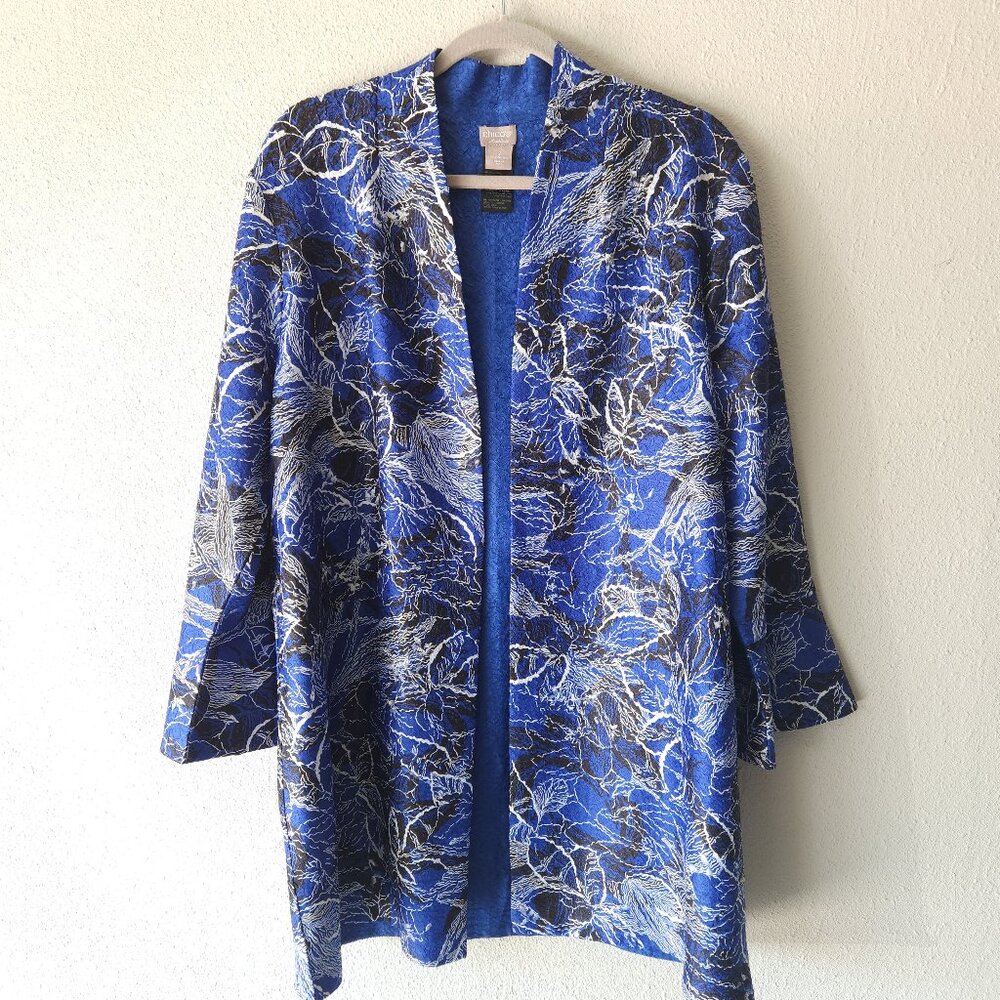 Chico's Size 3 reversible Jacket Duster Blue with Black and White print XL, 16